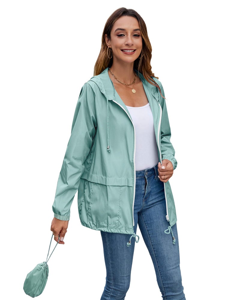 Hount Women's Lightweight Hooded Raincoat Waterproof Packable Active Outdoor Rain Jacket (XXL, Light Green) - Image 3